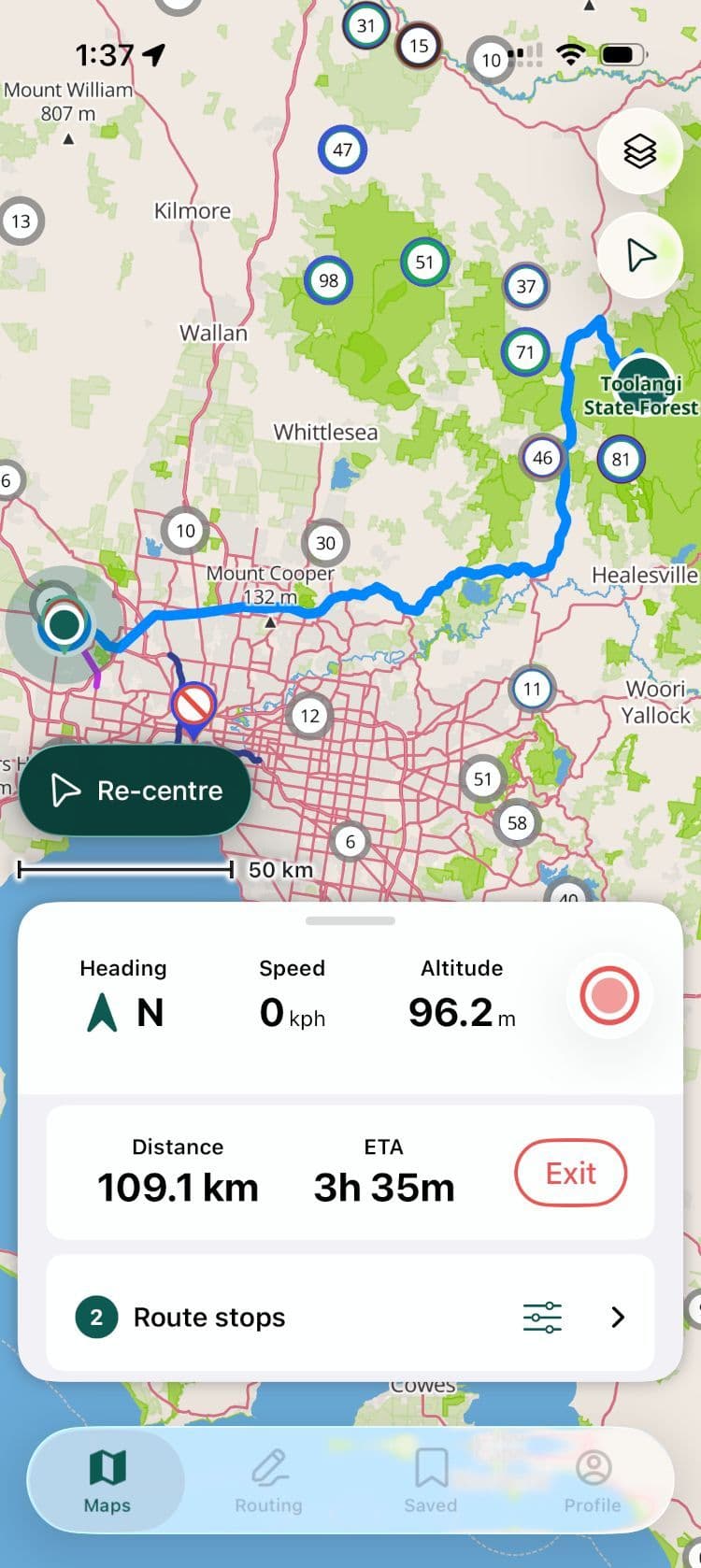 Newtracs app — map navigation screen